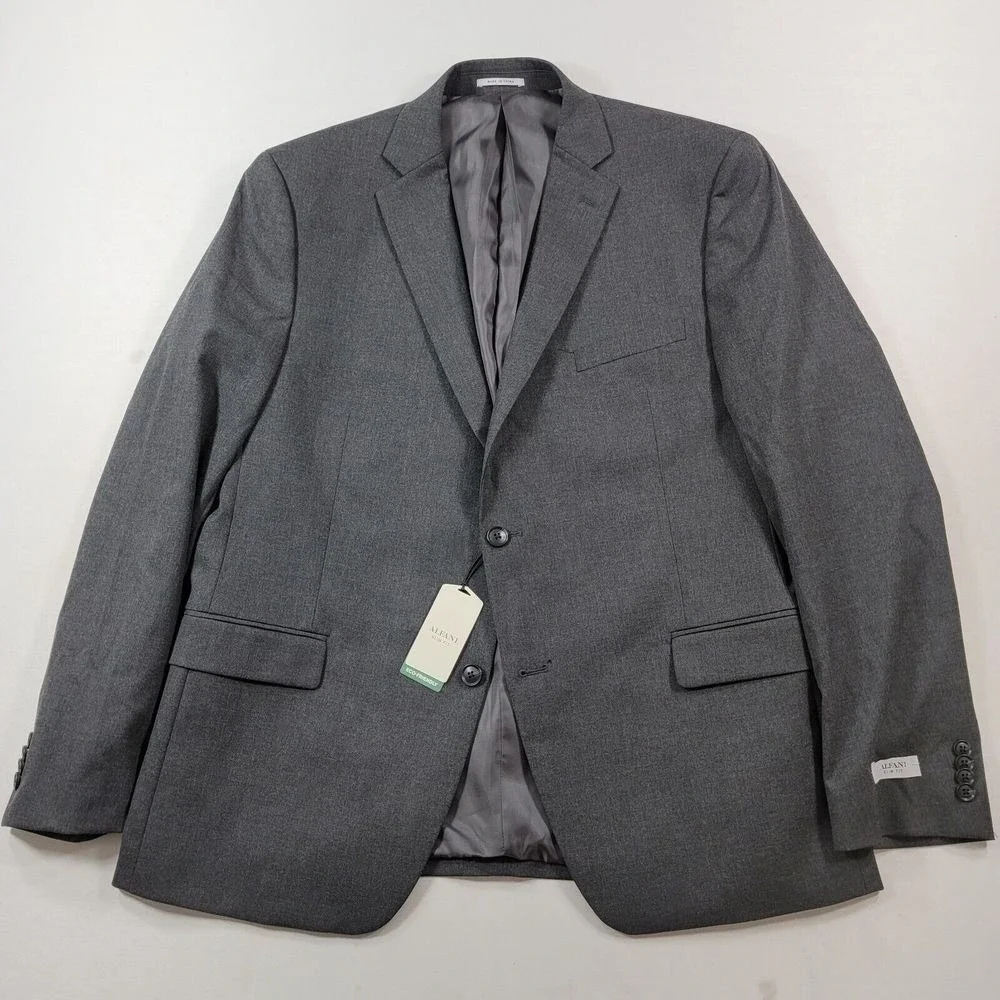 Alfani Slim-Fit Suit Jacket Mens 46R 46 Stretch Solid‎ Charcoal Blazer $360 NEW